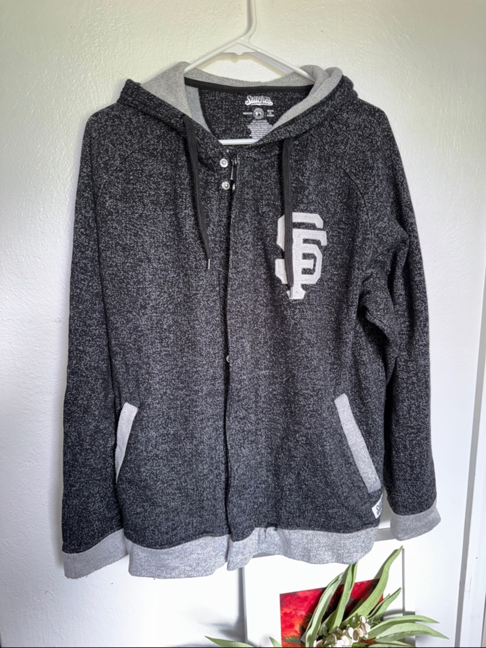 Stitches Black Heather Zip Hoodie with Gray Trim